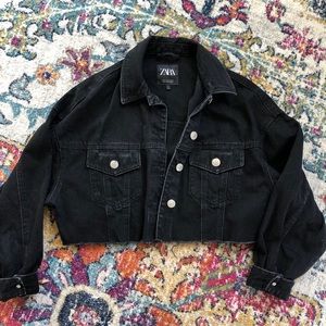 Zara cropped black denim jacket